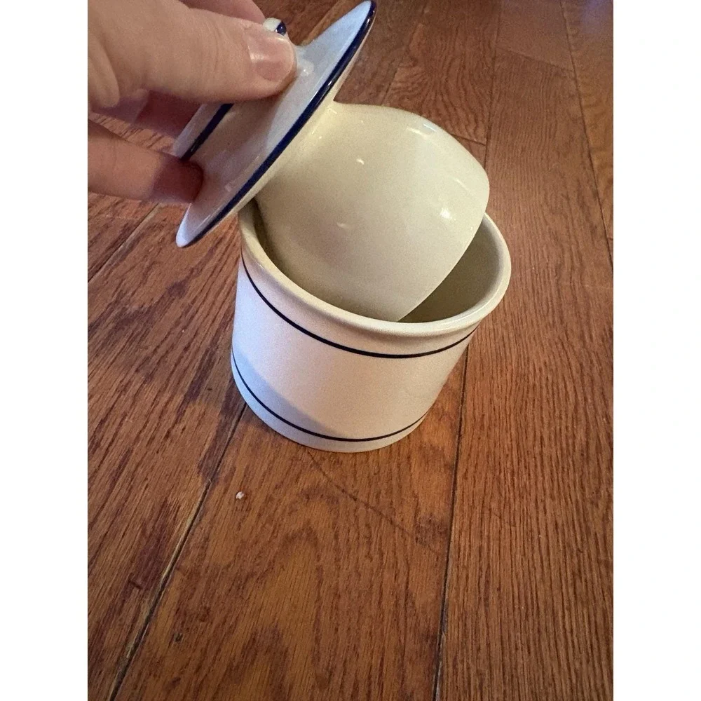 White and Blue Butter-bell Crock Pottery Will Ship‎ In 24 Hours